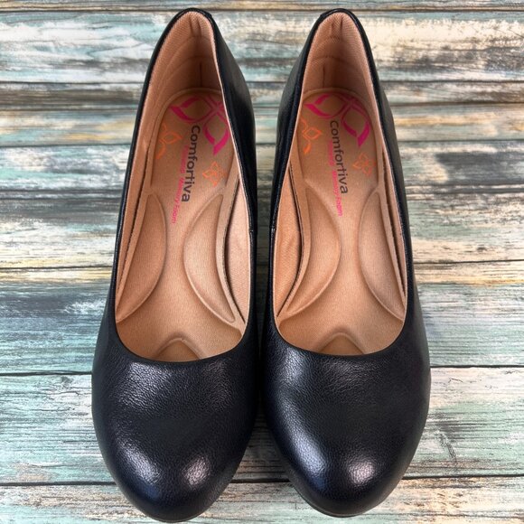 Comfortiva Womens 10M Classic Pumps Black Leather Dress Formal Comfort Work Shoe - Picture 3 of 10